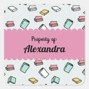 Simple Colourful Books Pattern Personalised label