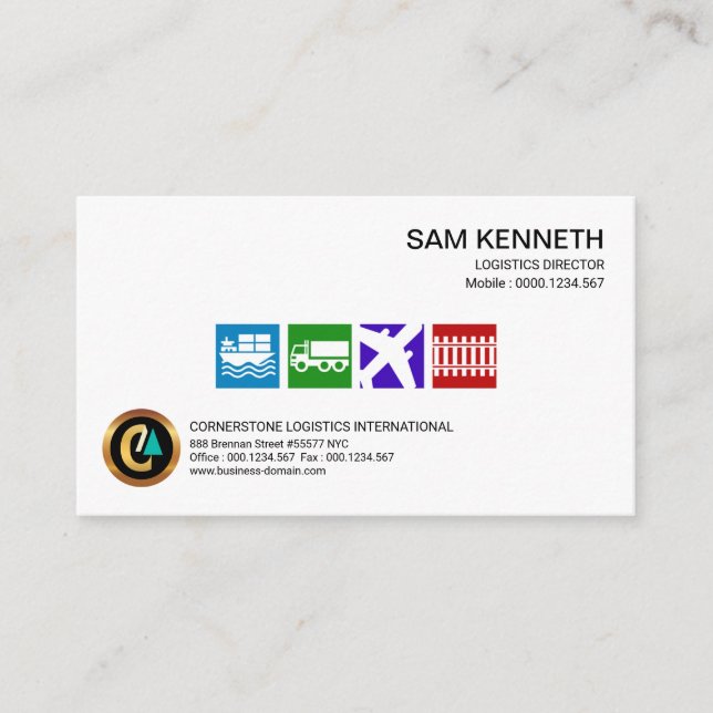 Simple Colourful Bright Logistic Services Icon Business Card (Front)