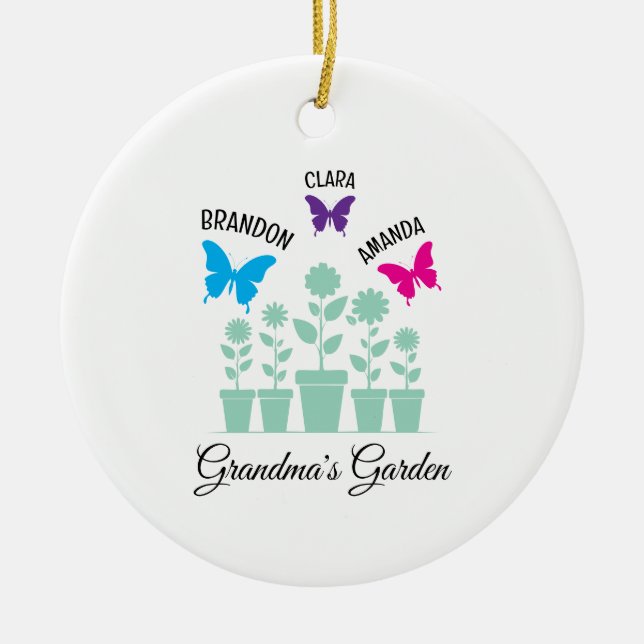 Simple Colourful Butterflies Grandchildren Grandma Ceramic Tree Decoration (Front)