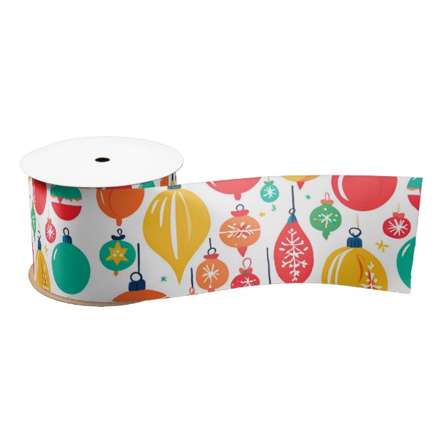 Simple colourful Christmas Ornament Pattern Satin Ribbon (Spool)