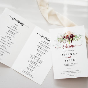 Simple Colourful Classic Floral Folded Wedding Programme
