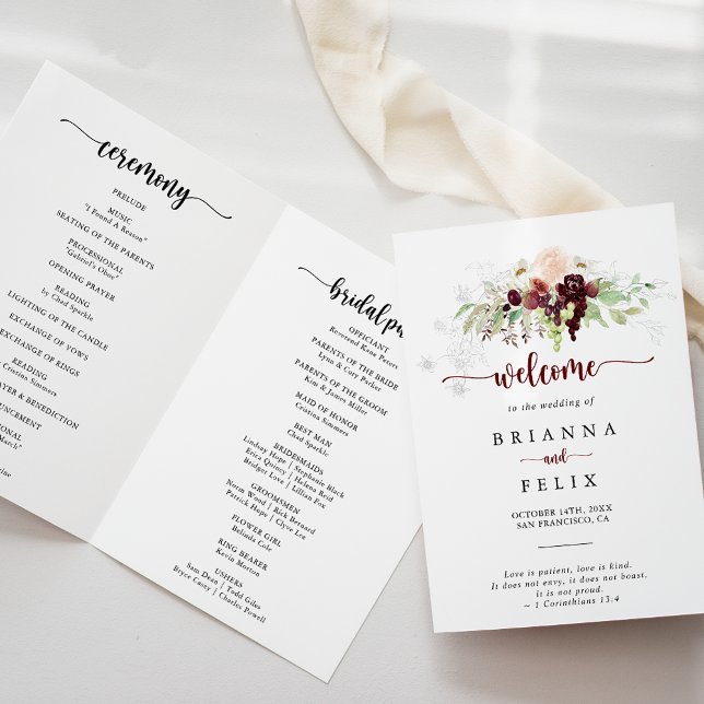Simple Colourful Classic Floral Folded Wedding  Programme (Creator Uploaded)