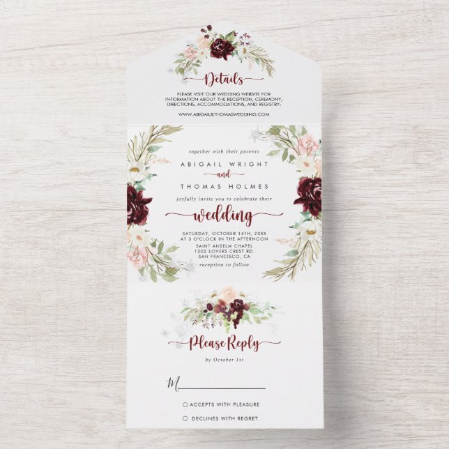 Simple Colourful Classic Floral Wedding    All In One Invitation (Inside)