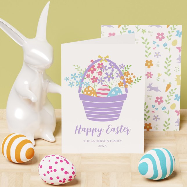 Simple Colourful Floral Easter Basket Pastel  Holiday Card (Simple Colorful Floral Easter Basket Pastel Holiday Card)