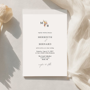 Simple Colourful Floral Monogram Wedding Invitation