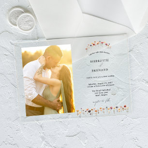 Simple Colourful Floral Wedding Photo Horizontal Acrylic Invitations
