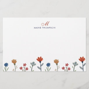 Simple Colourful Flowers Script Monogram Stripes Stationery