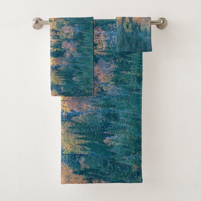Simple Colourful Forest Trees Acrylic Artwork | Bath Towel Set (Insitu)