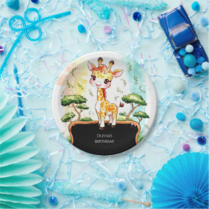 Simple Colourful Giraffe Birthday Paper Plate