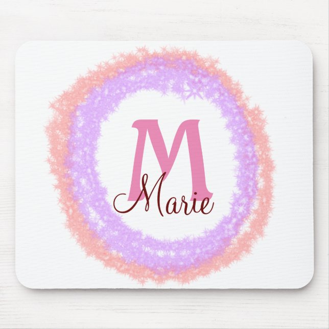 Simple colourful glitter sparkle add name monogram mouse mat (Front)