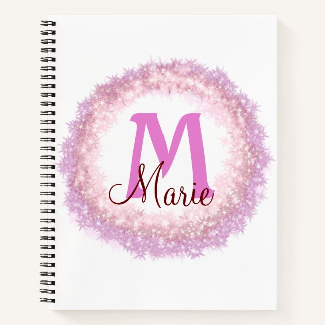 Simple colourful glitter sparkle add name monogram notebook (Front)