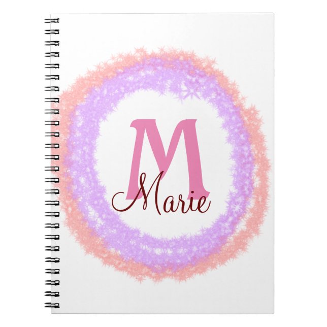 Simple colourful glitter sparkle add name monogram notebook (Front)