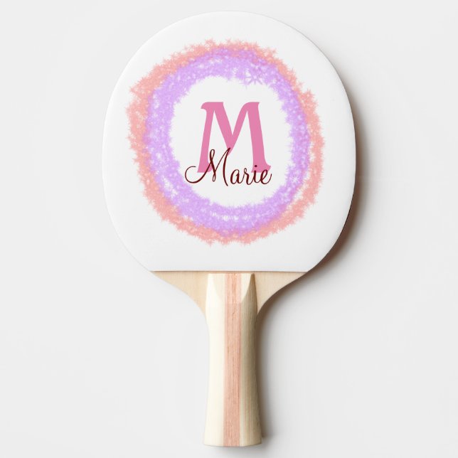 Simple colourful glitter sparkle add name monogram ping pong paddle (Front)