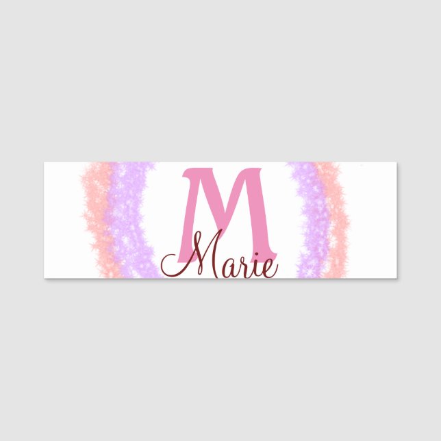 Simple colourful glitter sparkle add name monogram tag (Front)