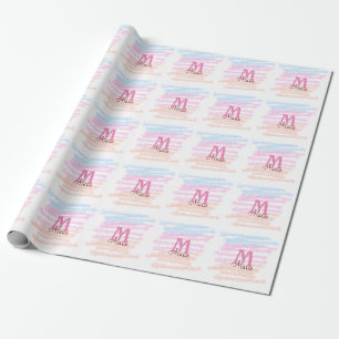 Simple colourful glitter sparkle add name monogram wrapping paper