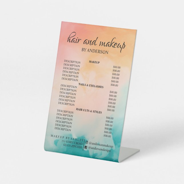 Simple & colourful hair makeup salon price  pedestal sign (Front)