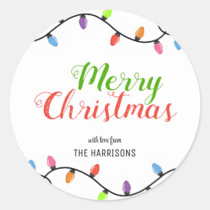Simple Colourful Light Bulbs Christmas  Classic Round Sticker