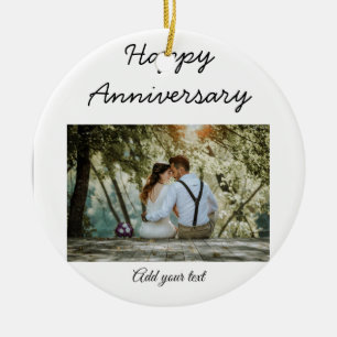 simple colourful minimal happy anniversary photo t ceramic tree decoration
