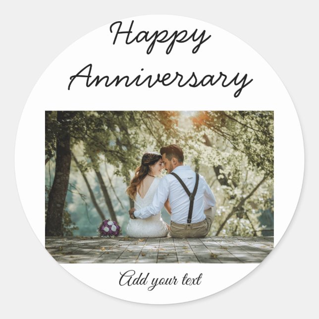 simple colourful minimal happy anniversary photo t classic round sticker (Front)