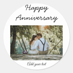 simple colourful minimal happy anniversary photo t classic round sticker