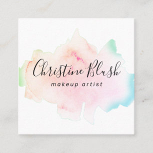 Simple Colourful Pastel Watercolour Splash MUA Square Business Card