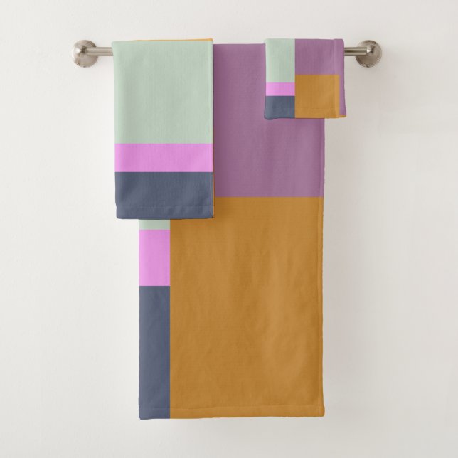Simple Colourful Patchwork Geometric Shapes Design Bath Towel Set (Insitu)
