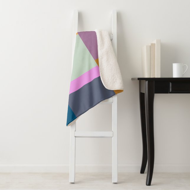 Simple Colourful Patchwork Geometric Shapes Design Sherpa Blanket (In Situ)