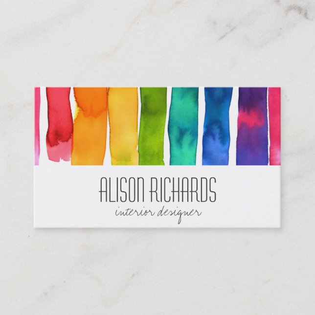 Simple Colourful rainbow stripes interior design Business Card (Front)