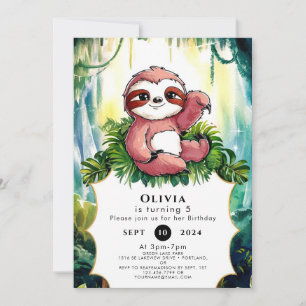 Simple Colourful Sloth Birthday Invitation