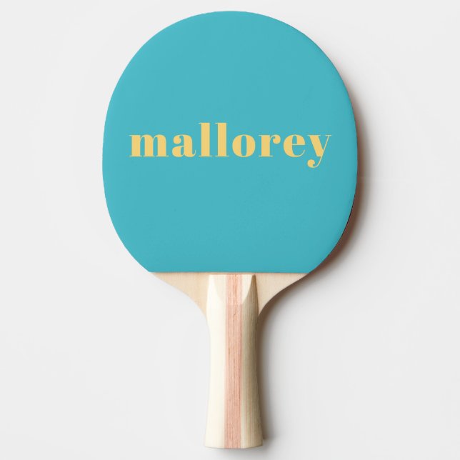 Simple Colourful Teal Blue Yellow Name  Ping Pong Paddle (Front)