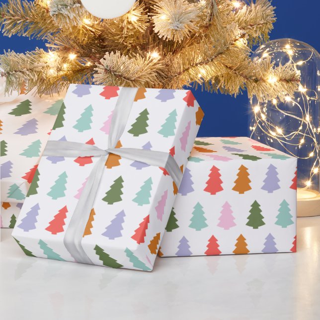 Simple Colourful Trees Winter Holiday Wrapping Paper (Holidays)