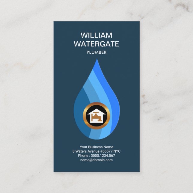 Simple Colourful Water Drop Plumber Business Card (Front)