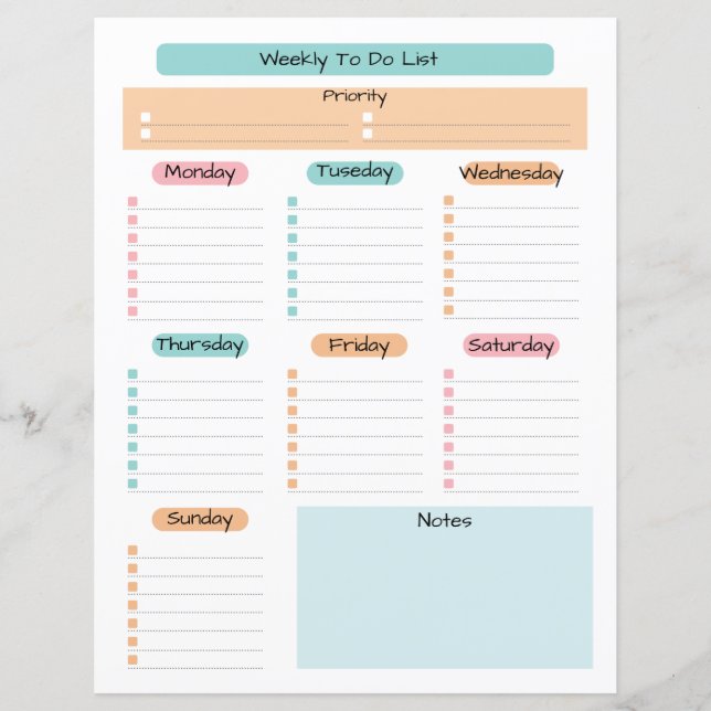 Simple Colourful Weekly Planners  (Front)