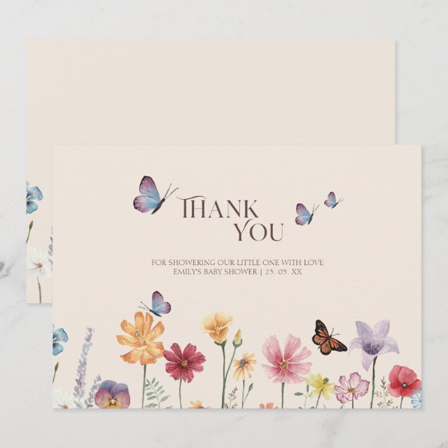 Simple Colourful Wildflower Baby Shower Thank You Card (Front/Back)