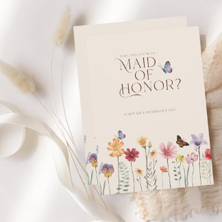 Simple Colourful Wildflower Be My Maid of Honour Invitation
