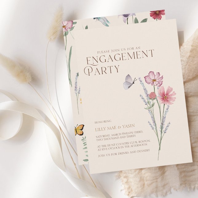 Simple Colourful Wildflower Engagement Party Invitation (Simple Colorful Wildflower Floral Wedding Engagement Party Card)