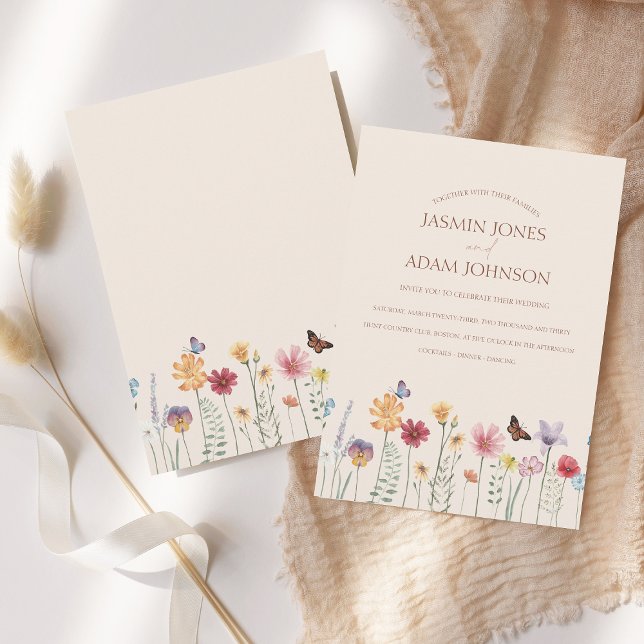Simple Colourful Wildflower Floral Border Wedding Invitation (Simple Colorful Wildflower Floral Wedding Invitation)