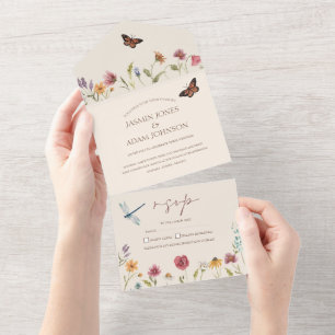 Simple Colourful Wildflower Floral Wedding All In One Invitation