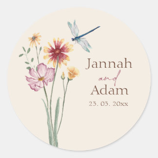 Simple Colourful Wildflower Floral Wedding Classic Round Sticker
