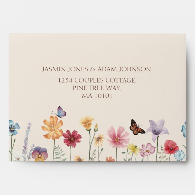 Simple Colourful Wildflower Floral Wedding Envelope (Front)