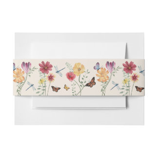 Simple Colourful Wildflower Floral Wedding Invitation Belly Band