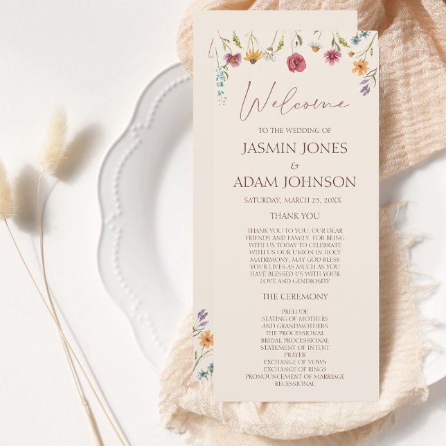 Simple Colourful Wildflower Floral Wedding Program (Simple Colorful Wildflower Floral Wedding Welcome Program)