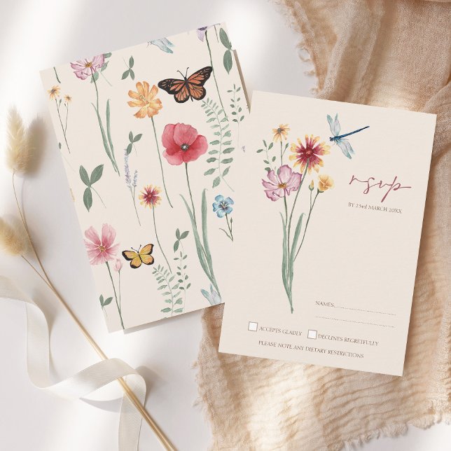 Simple Colourful Wildflower Floral Wedding RSVP Card (Simple Colorful Wildflower Floral Wedding RSVP Card)