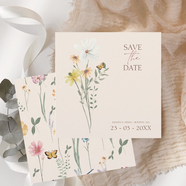 Simple Colourful Wildflower Floral Wedding Save The Date (Simple Colorful Wildflower Floral Wedding Save the Date Card)