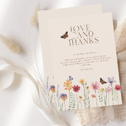 Simple Colourful Wildflower Love And Thanks Weddin Thank You Card