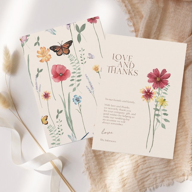 Simple Colourful Wildflower Love And Thanks Weddin Thank You Card (Simple Colorful Wildflower Floral Wedding Love and Thanks Card)