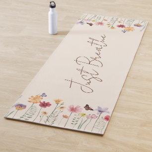 Simple Colourful Wildflowers and Butterflies Yoga Mat