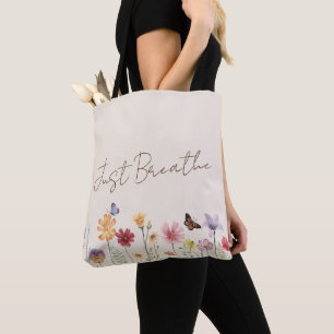 Simple Colourful Wildflowers and Butterflies Yoga Tote Bag