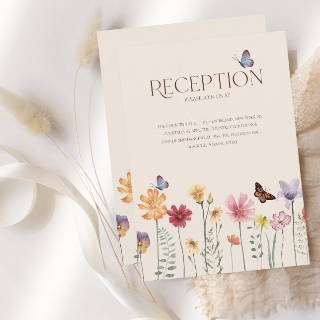 Simple Colourful Wildflowers Wedding Reception Enclosure Card (Simple Colorful Wildflower Floral Wedding Reception Card)