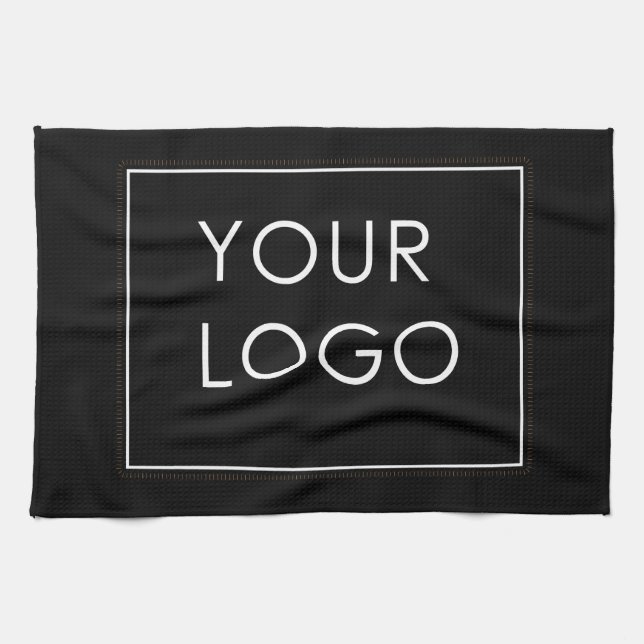 Simple Company Business Logo Branded Script Black Tea Towel (Horizontal)